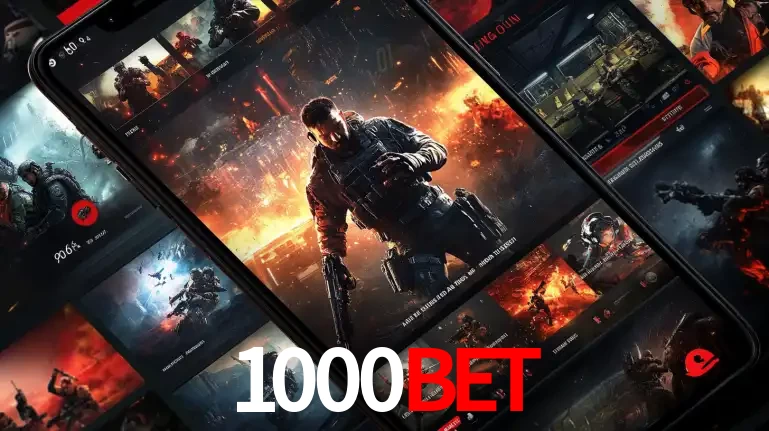 Tela de um celular exibindo uma galeria de jogos de tiro com temática militar, mostrando a variedade de e-sports disponíveis para apostas na plataforma de entretenimento 1000BET.