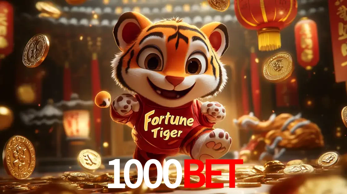 O alegre personagem do Fortune Tiger correndo sobre um caminho de moedas de ouro, simbolizando os grandes prêmios e a diversão do popular jogo de slot do 1000BET.